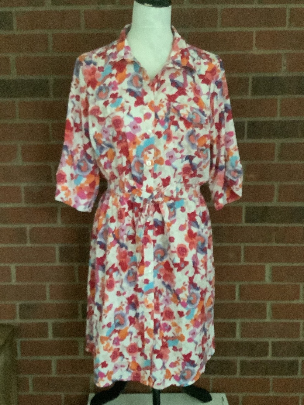 Floral Button-Front Shirt Dress in Multi-Color